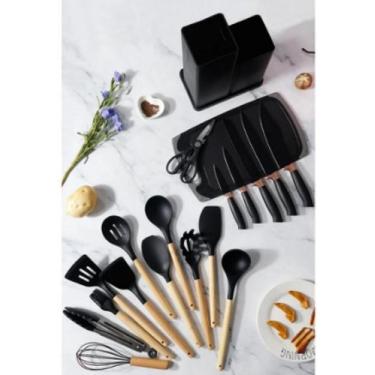 Imagem de Kit Completo Jogo Utensílios de Cozinha Luxo 19 Peças Com Tábua em Sil