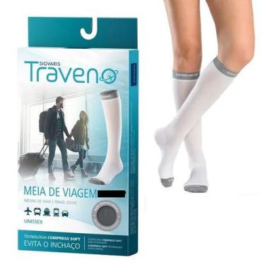 Imagem de Meia 3/4 para Viagem Sigvaris Traveno 170 Fechada, Branco, G