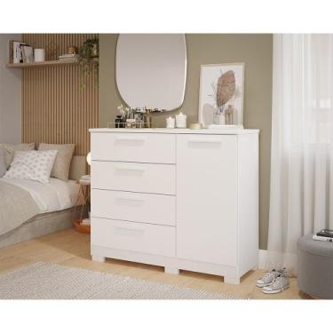 Imagem de Cômoda 1 Porta 4 Gavetas 100% MDF Malu Panan Branco - PANAN MOVEIS, Br