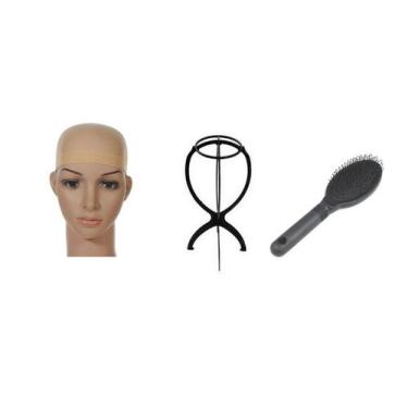 Imagem de Kit Bege Escova + Wig Cap + Suporte Para Peruca Front Lace - C e c sho