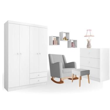 Imagem de Conjunto Quarto Infantil Louise Branco C/Poltrona de Amamentação Áquil