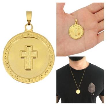 Imagem de Pingente Masculino Cruz Pai Nosso Religioso Banhado a Ouro 18k - Dinis