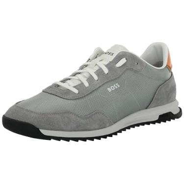 Imagem de BOSS Zayn Tênis masculino de couro de camurça discreto, dois tons, Cinza, cintura alta, 45