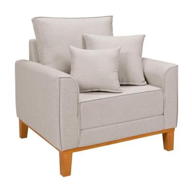 Imagem de Poltrona Decorativa Beny Reforçada Para Sala De Estar Linho Cru