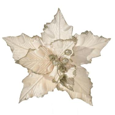 Imagem de WishTip Poinsétia de Natal, 10 peças, 25,4 cm, grandes palitos de flores de Natal, spray de veludo artificial, enfeites de flores com glitter para decoração de guirlanda de árvore de Natal (champanhe