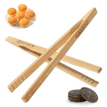 Imagem de 2 pinças de torradeira reutilizáveis, pinças de madeira Kaloo de 20 cm, pinças de bambu multiuso para frutas, pão, picles, queijo, bacon e muffins