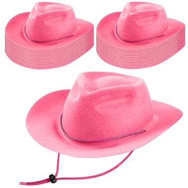 Imagem de Mepase Conjunto de 24 peças de chapéu de cowboy ocidental descartável de feltro de aba larga chapéus de festa de vaqueira para homens mulheres adultos festa à fantasia (rosa)