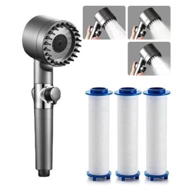 Imagem de Octonyluck Chuveiro, chuveiro de mão de alta pressão com 3 tipos de jatos, cabeça de chuveiro anti-calcário que economiza água com 3 filtros de algodão PP substituíveis