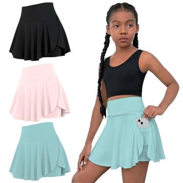 Imagem de OEBLD Saias de tênis atléticas de cintura alta para meninas, com shorts, borboleta, babados, saias escolares com bolsos, Preto/Rosa/Azul Claro, 5-6 Anos