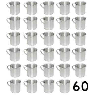 Imagem de Jogo 60 Canecas De Alumínio Polido Resistente com Alça 300ml - Okaysho