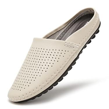Imagem de Mocassim masculino Mules Clog Pantufa respirável de couro legítimo sem cadarço casual frente única, Bege, 38