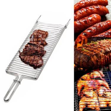 Imagem de Grelha De Churrasco Dupla Abre Fecha Multiuso Carne Linguiça - Vaguinh