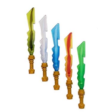 Imagem de LEGO Lâminas Elementares Ninjago Ninja 2013 – Variedade Personalizada de 5 Lâminas Elementares com Colchas de Ouro Pérola – Terra, Fogo, Gelo, Relâmpago e uma para Lloyd, The Green Ninja