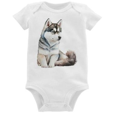 Imagem de Body Bebê Cachorro Husky Siberiano - Foca na Moda, Branco, P