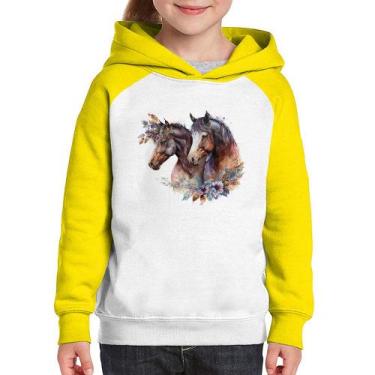 Imagem de Moletom Infantil Casal de cavalos e flores - Foca na Moda, Branco, Ama