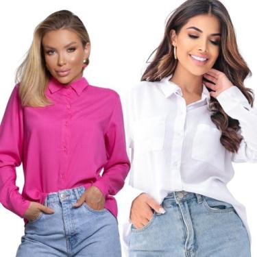 Imagem de Kit 2 Camiseta Social Feminina Manga Comprida Social - Gisele Freitas 