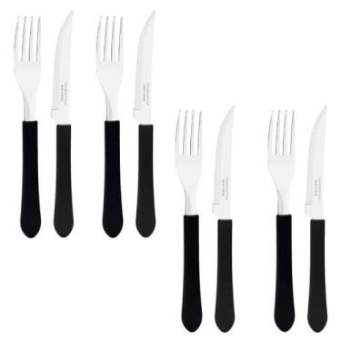 Imagem de Jogo 8 Talheres Mesa P/ Cozinha Leme Jantar Faca Garfo Inox Tramontina