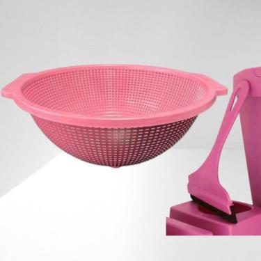 Imagem de Kit Escorredor de Legumes 31cm + Rodinho Para Pia Rosa - JW SHOP