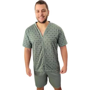 Imagem de Pijama masculino aberto com botões manga curta e Short Verão Pijama De