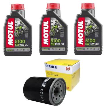 Imagem de Kit 3 Óleos Motul 5100 10W30 4T 1L + 1 Filtro Mahle CB 500F 14 a 17 CB 500x 14 a 18 CBR 500 13 a 18