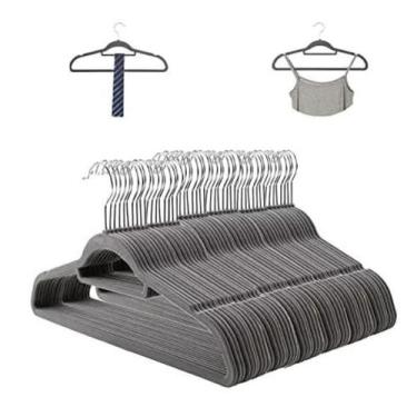 Imagem de Cabide de Veludo Adulto com Gravateiro 42cm Cinza  100 pecas - LOLADEC