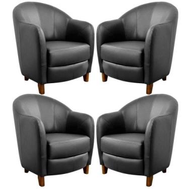 Imagem de Kit 4 Poltronas Decorativas Sala de Estar Pés Madeira Kairós Couro Pre