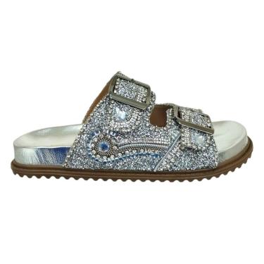 Imagem de Chinelo Feminino Papete Trilha Da Lua Tiras Brilho Couro