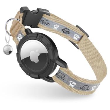 Imagem de Coleira AirTag reflexiva para gatos, coleira rastreadora integrada com suporte de etiqueta de ar e sino, coleiras de GPS para gatos com faixa elástica de segurança para meninas, meninos, gatinhos e