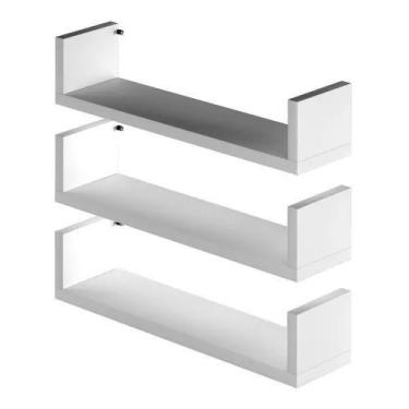 Imagem de Kit 3 Prateleiras Nicho U Branco Preto Livros Mdf  - Deliquadros,  Bra
