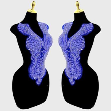 Imagem de Remendos de cristal feitos à mão com contas de renda corpete apliques DIY apliques para roupas sociais (M3-azul royal)