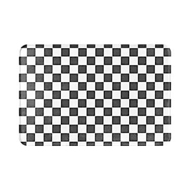 Imagem de Tapete de banho xadrez preto e branco para banheiro tapetes de pelúcia pequenos tapetes de banheiro macio lavável absorvente tapete de chuveiro tapetes de pia de cozinha acessórios de decoração de