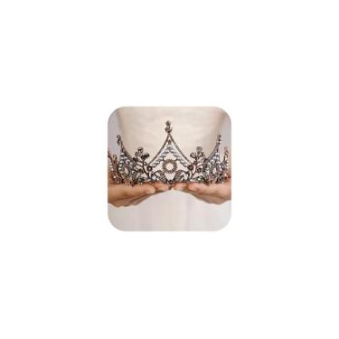 Imagem de Wekicici Tiara barroca com coroa de rainha de cristal preto com strass, tiara de casamento de princesa para mulheres, aniversário, festa de concurso (preta)