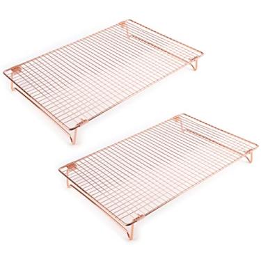 Imagem de Kingrol 2 Pack Stainless Steel Cooling Racks with Collapsible Folding Legs, Stackable Grid Wire Racks for Cooking and Baking, Rose Gold