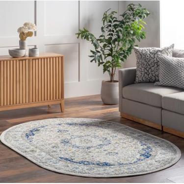 Imagem de nuLOOM Tapete Persa Vintage Paisley Oval, 9,5 x 1,5 m, Verona Azul