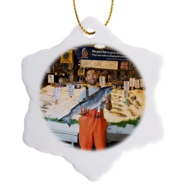 Imagem de 3dRose Ornamento de flocos de neve Charles Crust de Charles Crust, Washington, Seattle, Pike Place Farmers Market US48 CCR0244, 7,62 cm