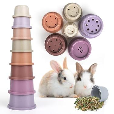 Imagem de 8 peças de copos empilháveis para coelhos, brinquedos empilháveis de coelho, copo de lanche de plástico natural para animais de estimação, chinchila, porquinho-da-índia e brinquedos de enriquecimento