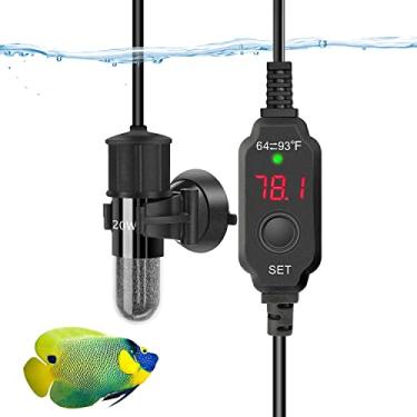 Imagem de YOFOTHS Mini aquecedor de aquário ajustável 0,5/1/2/3 galões submersível pequeno aquecedor de aquário 10W/20W/30W display digital termostato controlador de temperatura externa (20W)
