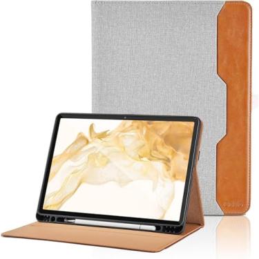 Imagem de Capa para Samsung Galaxy Tab S8 Plus 2022/S7 FE 2021/S7 Plus 2020 12,4 polegadas - Capa fólio de couro PU com suporte e bolso para caneta S, capa inteligente para despertar/hibernar automática, cinza
