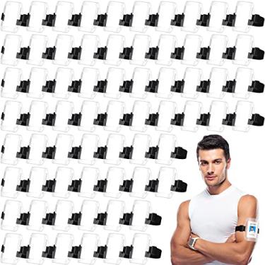 Imagem de Sherr 100 peças porta-crachá de braço visibilidade da braçadeira PVC com alça ajustável fixador de braçadeira suporte transparente para crachá de nome para trabalho, esqui, cartão postal tamanho