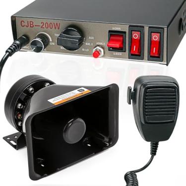 Imagem de BooYu Sistema de sirene de emergência policial 9 tons 12V 200W [alto-falante retangular] [125-135dB] [microfone de mão] [mãos livres] [2 interruptores de 10 A] para bombeiro, ambulância, veículos,
