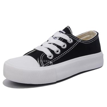 Imagem de OPOEE Sapatos infantis para meninos e meninas cano baixo com cadarço infantil sapatos de lona de volta às aulas sapatos brancos pequenos tênis infantis adolescentes médio e grande crianças skate