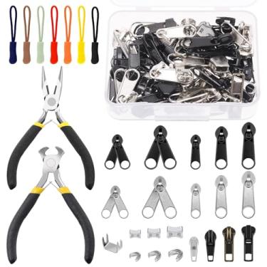 Imagem de Hilitchi Kit de Reparo de Zíper 144Pcs #3#5#8 Inclui Zíperes de Puxar Simples, Zíperes de Puxar Duplo, Batente Inferior e Batente Superior Do Zíper, Puxadores e Alicates Coloridos (, Multicolorido)