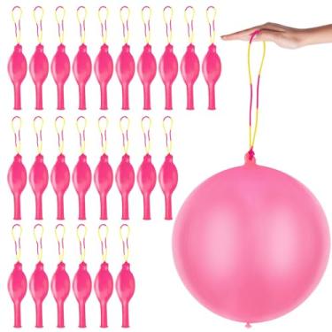 Imagem de 24 Pcs Punch Balloons Pink Punch Balloons Bounce Balloon with Rubber Band Handle Punching Balloon Heavy Duty Farm Themed Punch Balloon for Birthday Party, Kids (Pink)
