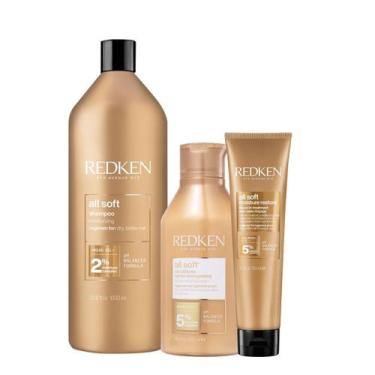 Imagem de Kit Redken All Soft Shampoo Litro Condicionador e Leave-in (3 produtos