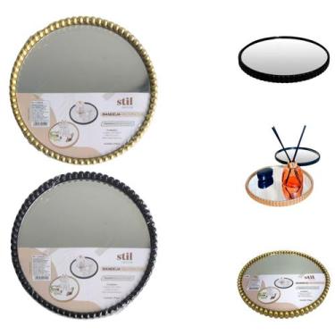 Imagem de 2 Bandejas Espelho Redondo 22,5cm Decoração Luxo Mesa Parede - Equipe 