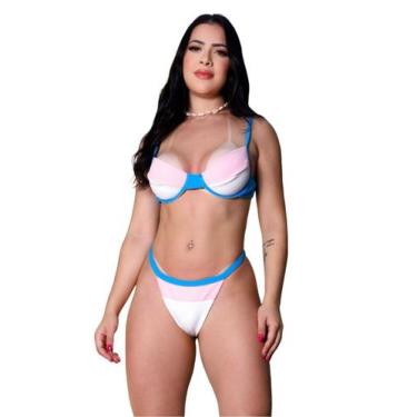 Imagem de Biquíni Feminino Meia Taça Aro sem Bojo Calcinha Fio Dental e Tira na 