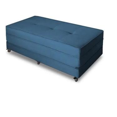 Imagem de Puff Cama Casal Dobrável Com Rodízios  - LINDECOR, Azul