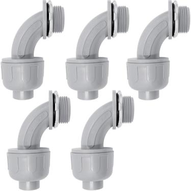 Imagem de Feotech Conector líquido apertado de 1/2 polegada - pacote com 5 acessórios de conduíte elétrico de PVC conectores flexíveis retos de 90 graus para casa, cozinha e conector de conduíte de banheiro