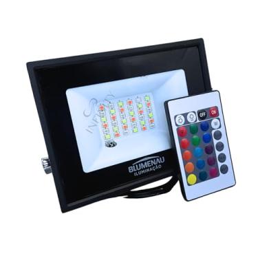 Imagem de Refletor Holofote Led Colorido RGB 50w IP65 Blumenau Prova dagua C/Controle 110V / 220V Custo Beneficio Exelente Iluminação Luz Forte Perfeito para Areas Externas Eficiente