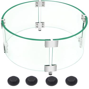 Imagem de Protetor de vento redondo para fogueira (36,8 cm x 15,2 cm) para mesa de lareira ao ar livre, serve em formas de queimador de fogueira redondas de 25,4 cm, 8 mm de espessura, kit de telas de vento resistentes a fogo, protetor de chama de fogueira de vidro transparente